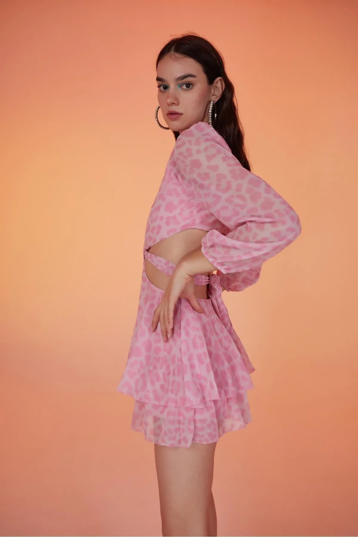 HOLLY LOLLY  Gefütterter Shorts-Rock, Chiffon-Stoff, Mini-Pinky-Kleid, Rosa