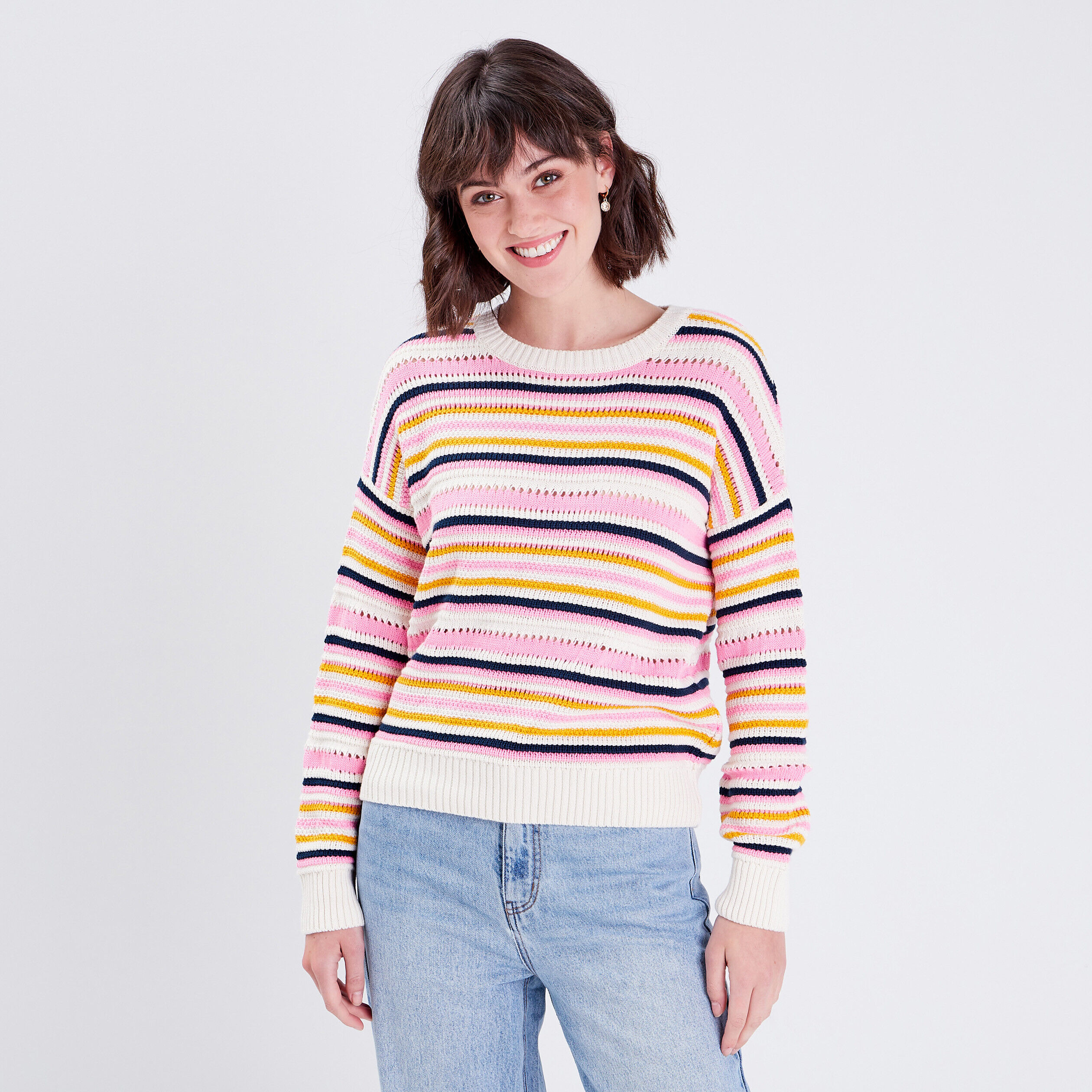 Pull avec col rond rose vif femme | Cache Cache