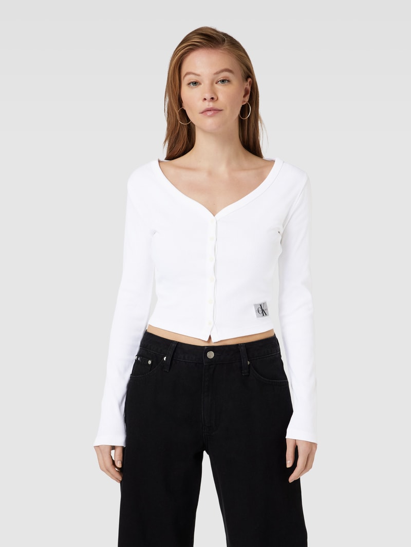 Cropped Cardigan mit Label-Patch in weiss