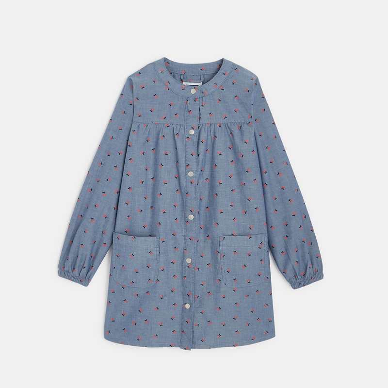 Tablier d'écolière motif cerises bleu fille
