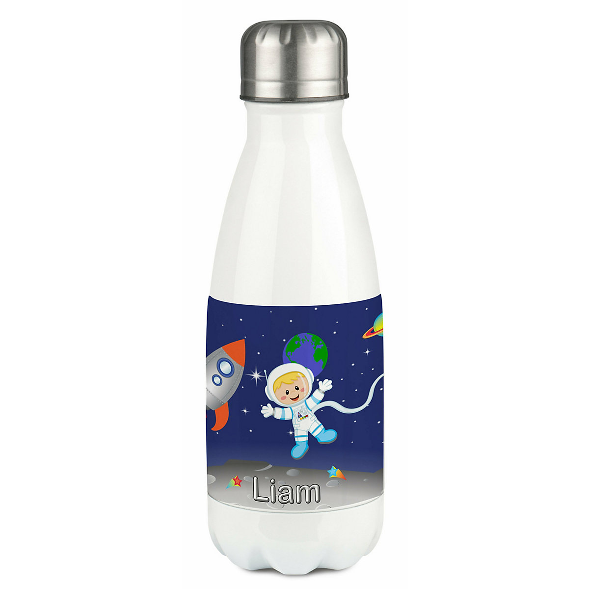 Edelstahl Kinder Thermoflasche / Trinkflasche bunt Weltall Spülmaschinenfest, Auslaufsicher, Bruchfest, Doppelwandig, Für Heißgetränke geeignet, Mit Deckel, Isoliert