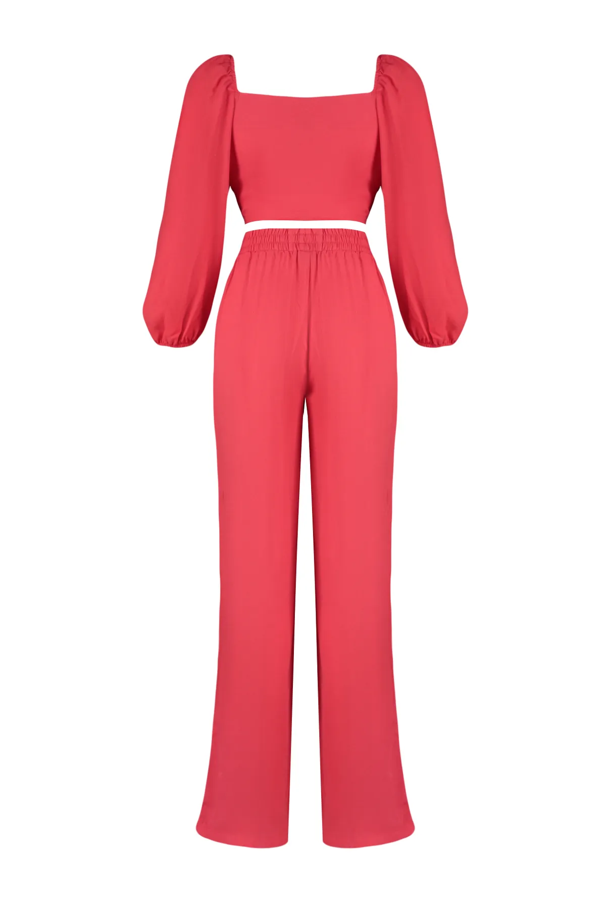 Trendyol Collection  Roter gewebter Blusen-Hosenanzug mit Bindeband TBESS23AU00072