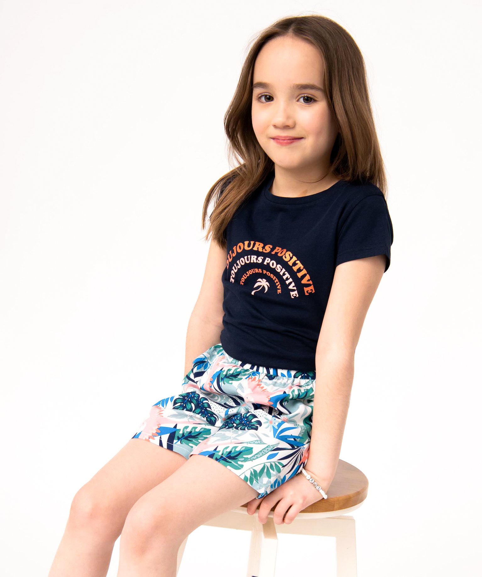 Tee-shirt fille à manches courtes avec motif marine | GEMO