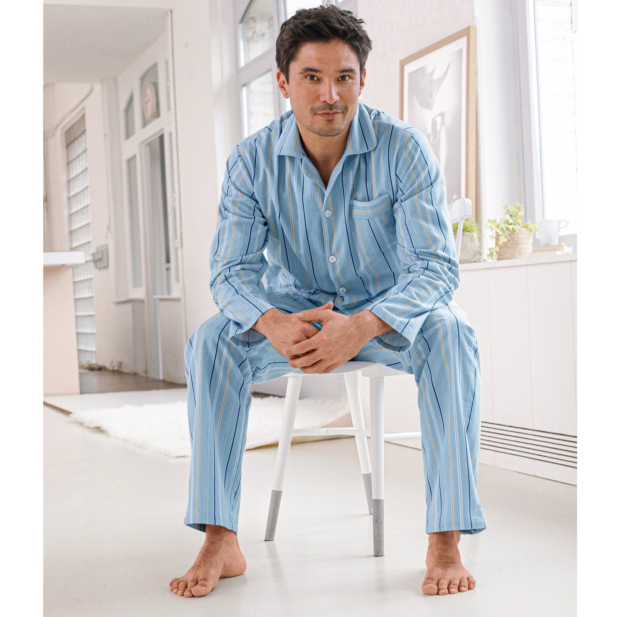Pyjama boutonné rayé flanelle