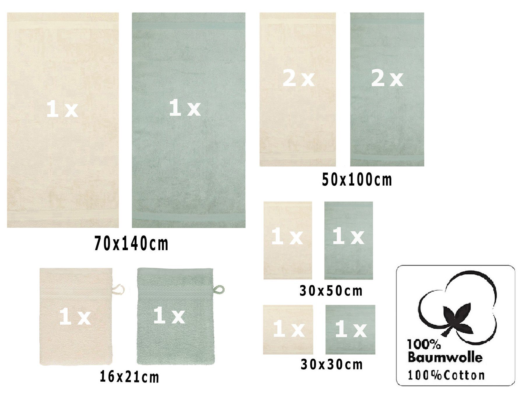 Betz Handtuch Set 12-tlg. Handtuch Set Premium Farbe Sand/heugrün, 100% Baumwolle, (12-tlg)