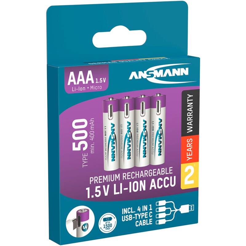 Ansmann Akku Li-Ion Micro AAA Typ 500 &ndash; 4 Stück