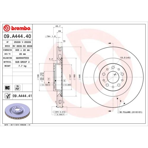 09.A444.41 BREMSSCHEIBE BREMBO VA  VP2 - ATU