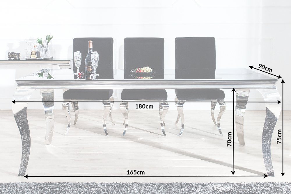 riess-ambiente Esstisch MODERN BAROCK 180cm schwarz, Tischplatte aus Opalglas · Edelstahl-Beine