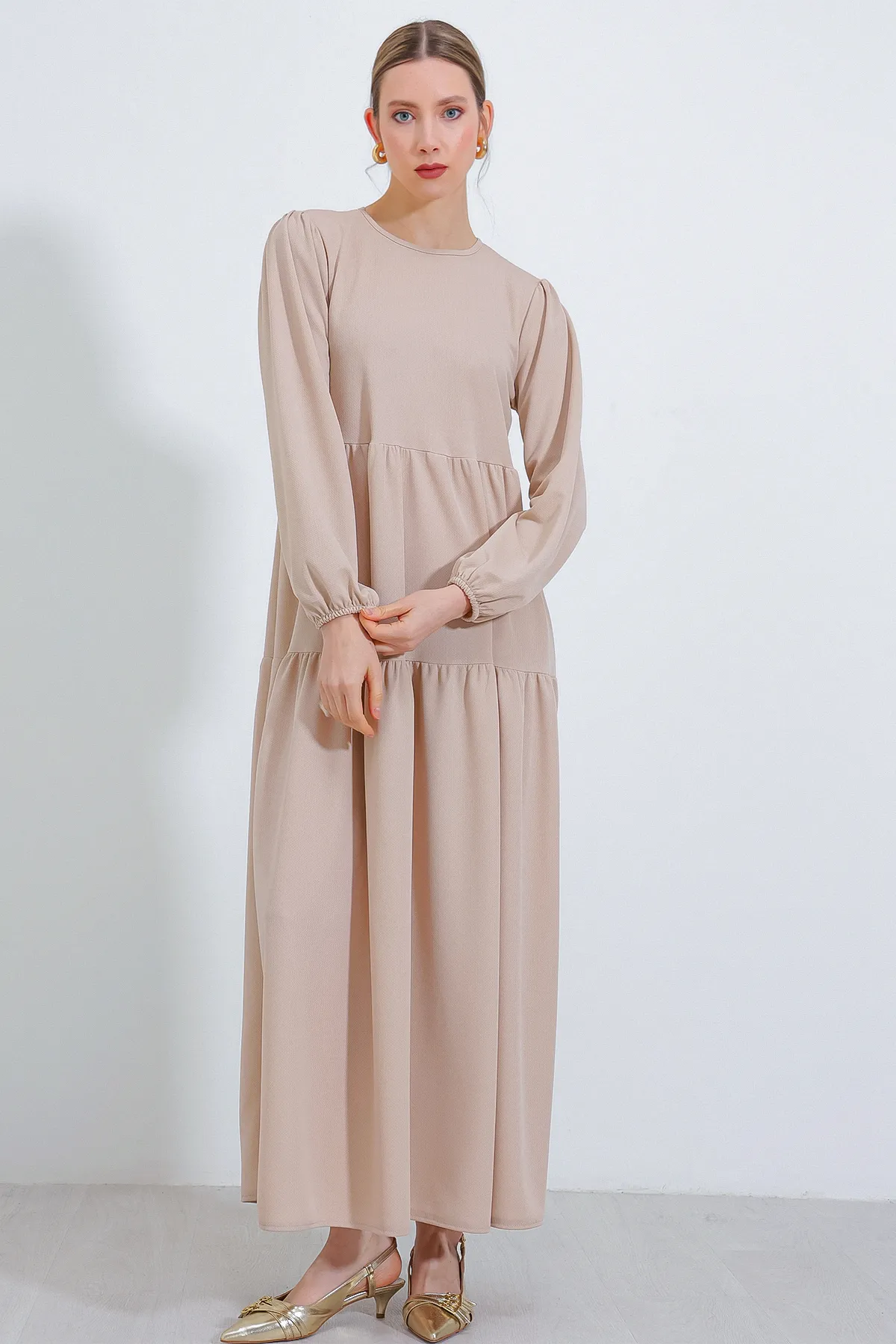 Bigdart  Cremefarbenes, langes gestricktes Hijab-Kleid für Damen 2482