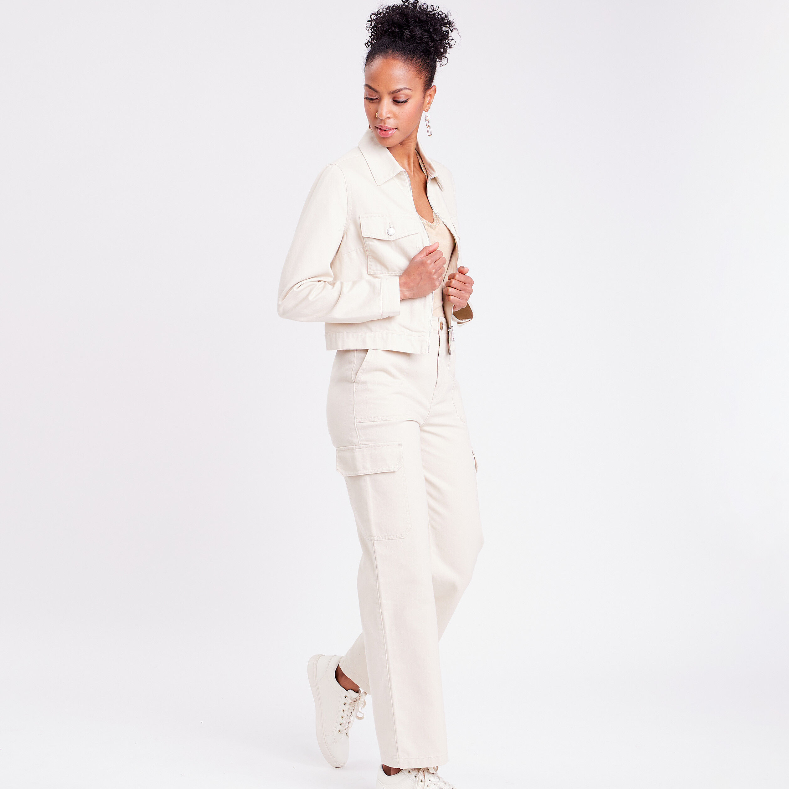 Pantalon jambes larges cargo sable femme | Cache Cache