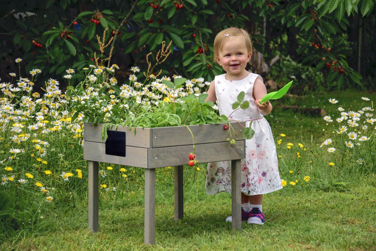 dobar Kleines Kinderhochbeet mit Kreidetafel grau