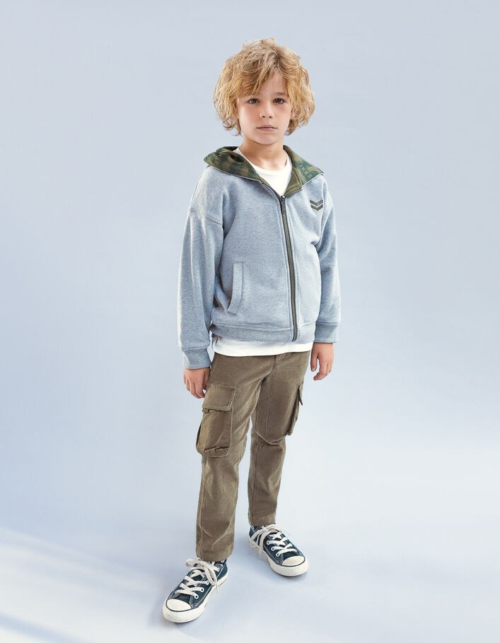 Cardigan réversible gris et kaki à capuche garçon