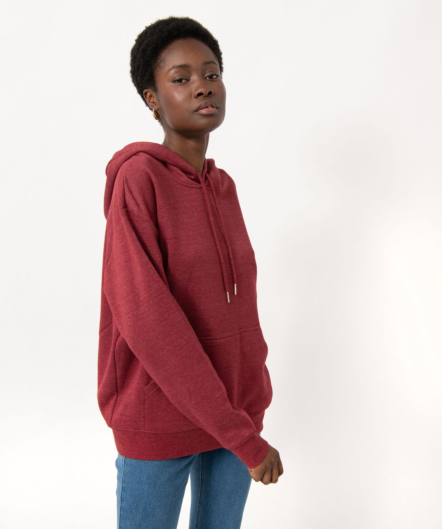 Sweat oversize à capuche intérieur molletonné femme bordeaux | GEMO