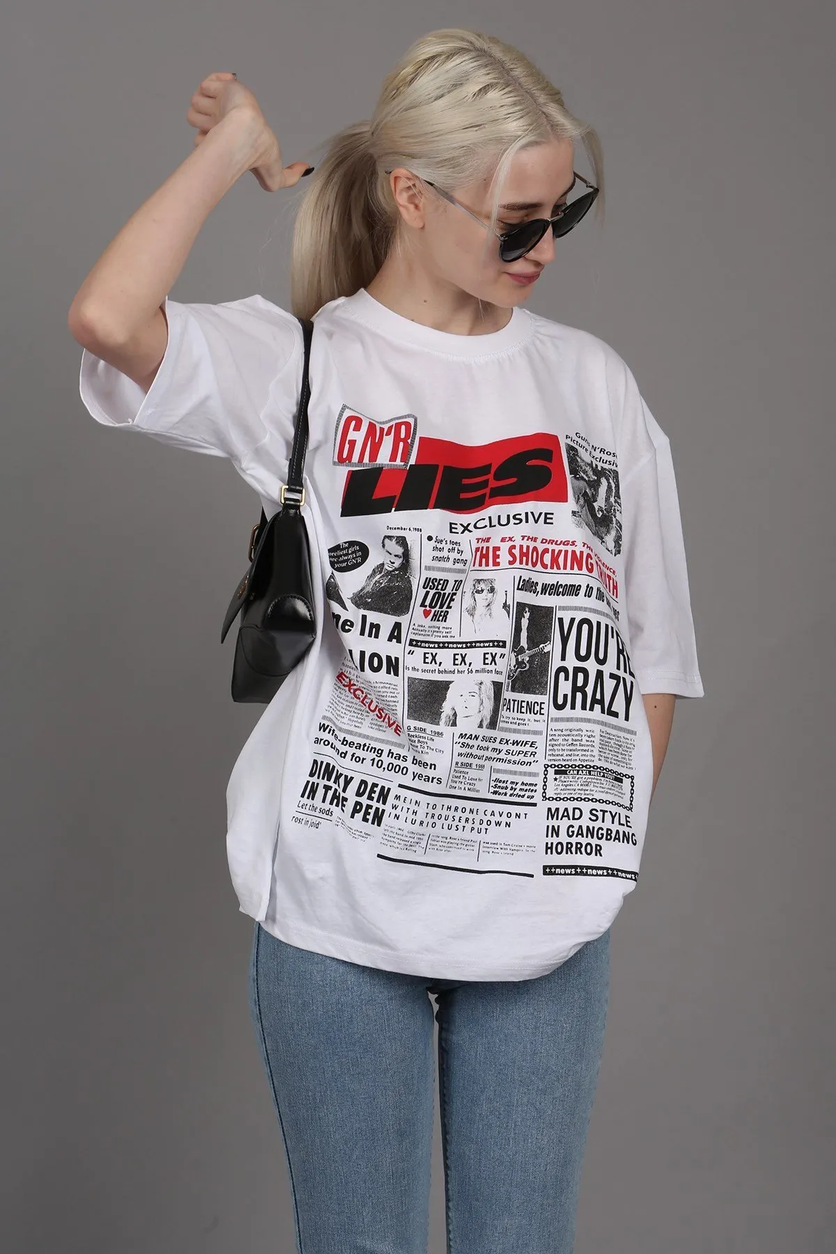 Madmext  Weißes, hinten bedrucktes Over-Fit-Damen-T-Shirt Mg1506