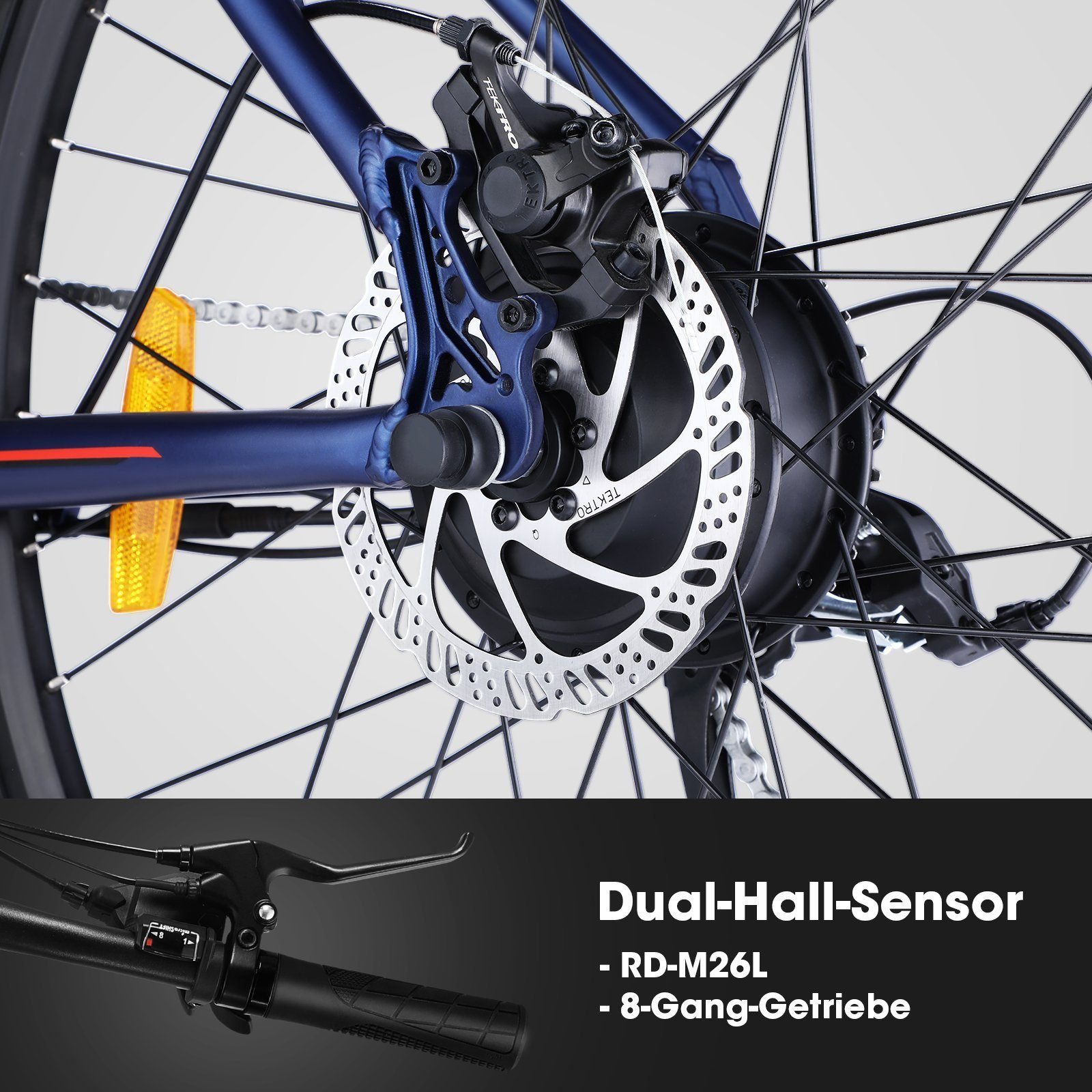 CARPAT SPORT E-Bike 27,5 Zoll Elektrofahrrad Pedelec E-Citybike Herren Damen, 36V 10,6Ah, 8 Gang Microshift, Kettenschaltung, Heckmotor, (E-Mountainbike mit akku-ladegerat, mit werkzeug), Alu-Rahmen, E-bike Faltrad Cityrad