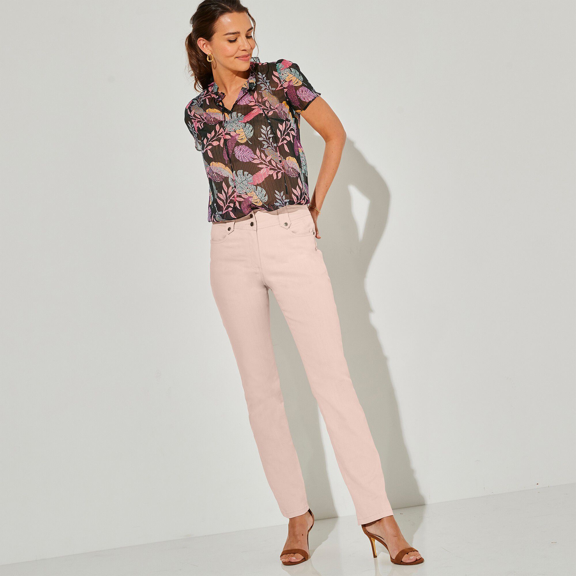 Pantalon droit taille haute effet denim