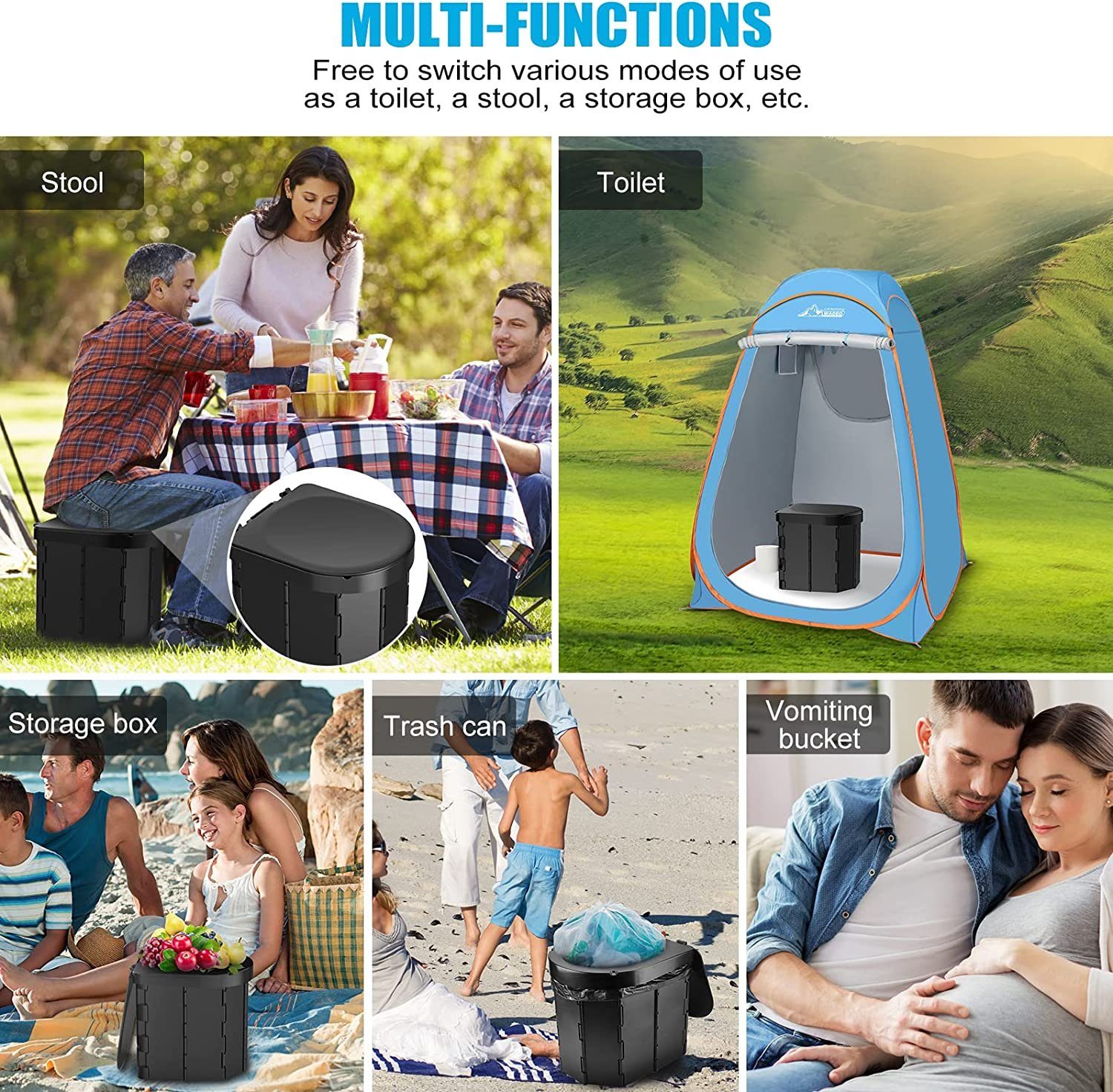 XDeer Campingtoilette Campingtoilette, Tragbare Toilette,Outdoor Camping Toiletten mit Urinal mit Deckel für Frauen, Mobile Faltbare Campingklo für Camping, Unterwegs, Wandern, Ausflüge, Stau, (set), Ausgestattet mit einem Toilettenpapierhalter zum A