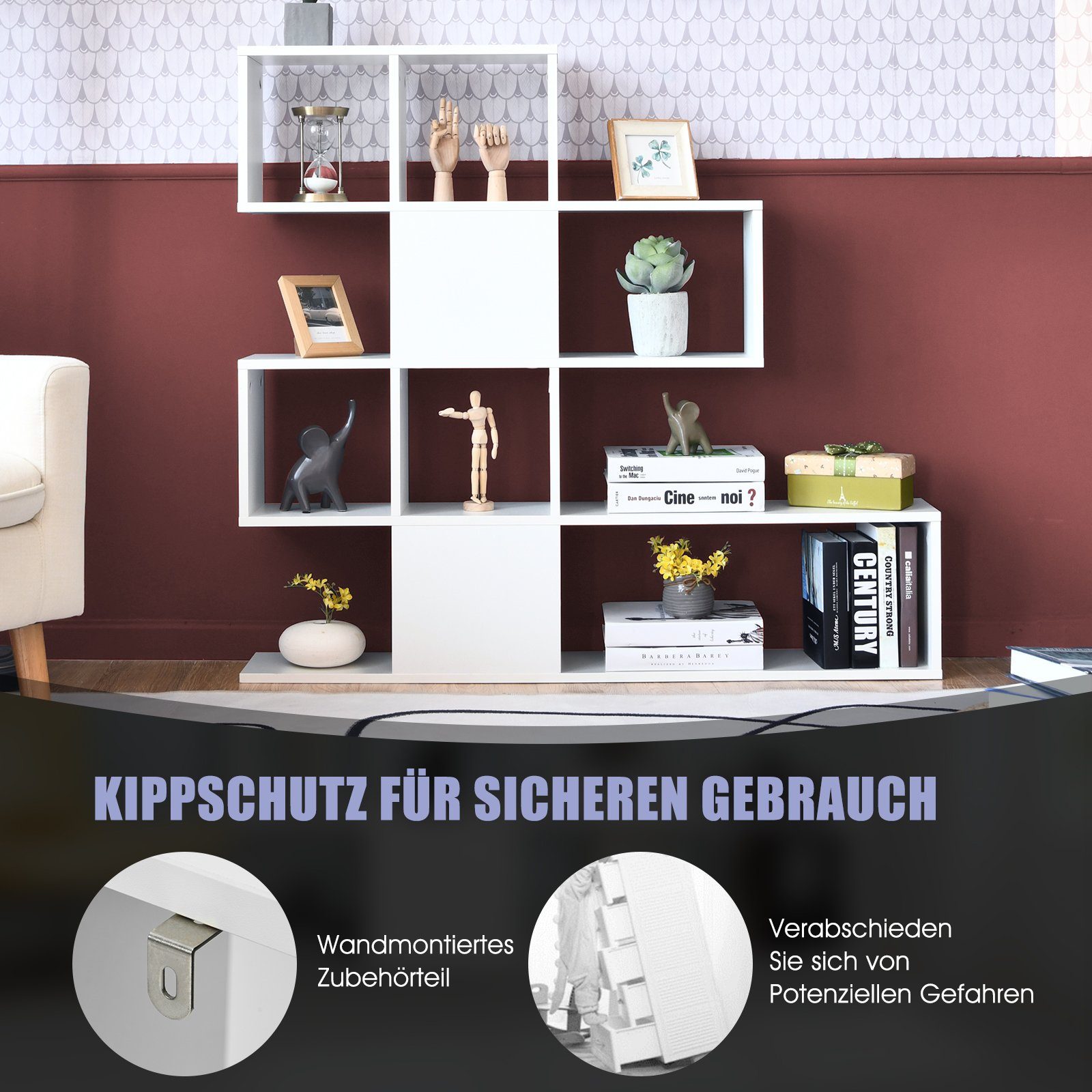 COSTWAY Bücherregal, 5-stöckiges Raumteiler Regal, freistehendes Standregal