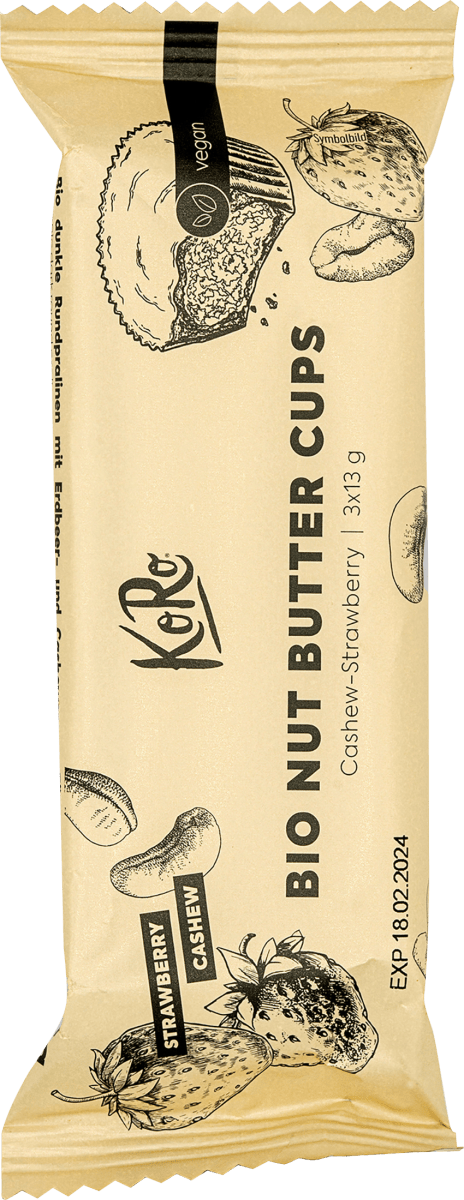 Nussbutter Cups, Cashew-Strawberry, Erdbeere (3 Stück), 39 g