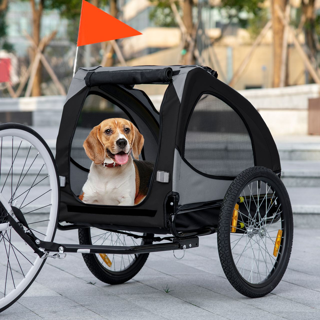 PawHut Hundeanhänger, klappbarer Fahrradanhänger, Anhänger für Hunde, Schwarz