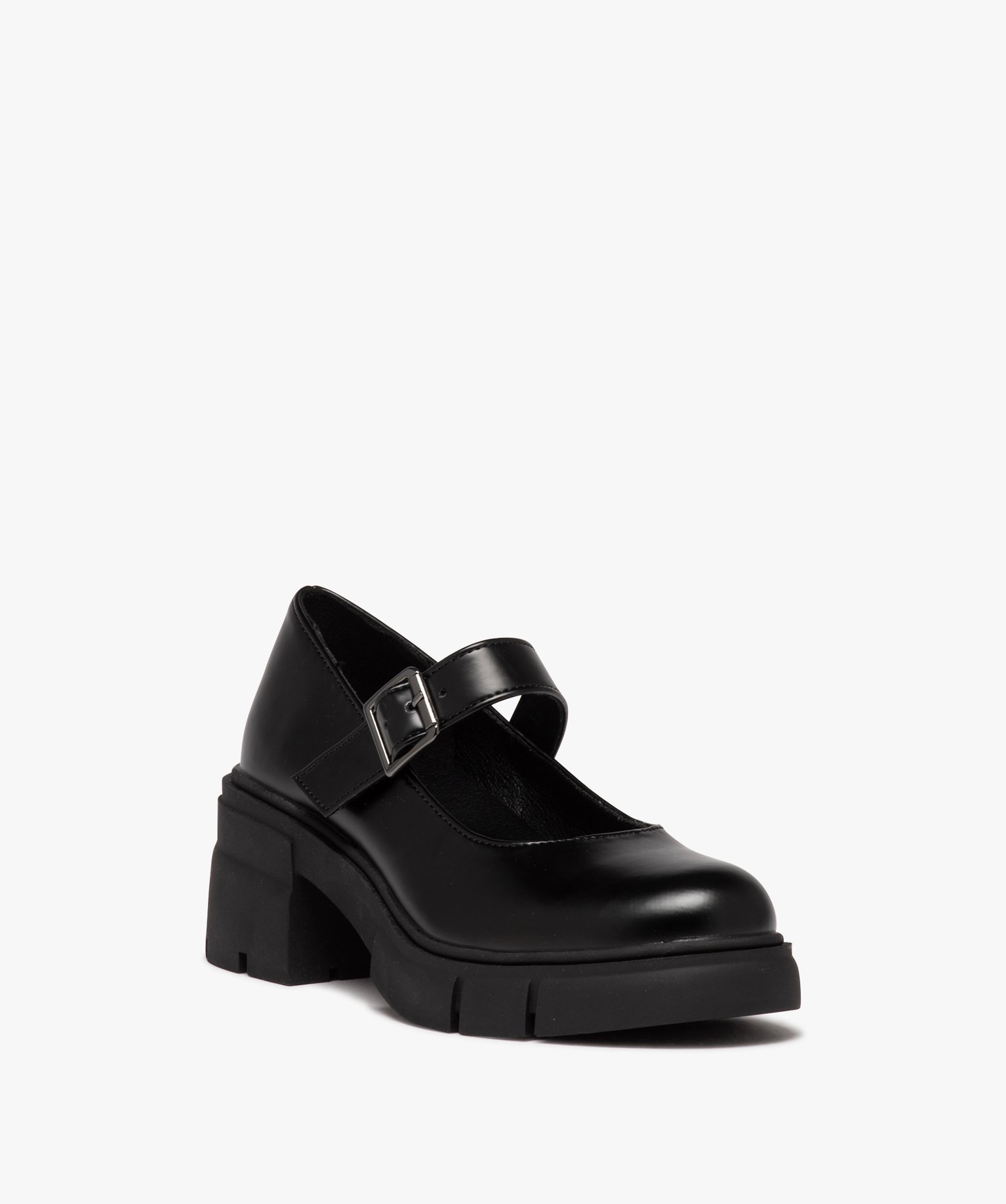 Ballerines fille unies à talon large et semelle crantée noir | GEMO