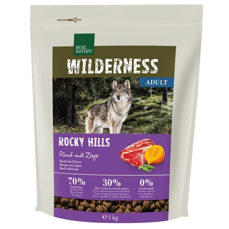 REAL NATURE Hundetrockenfutter REAL NATURE WILDERNESS Rocky Hills Rind & Ziege 1 kg
