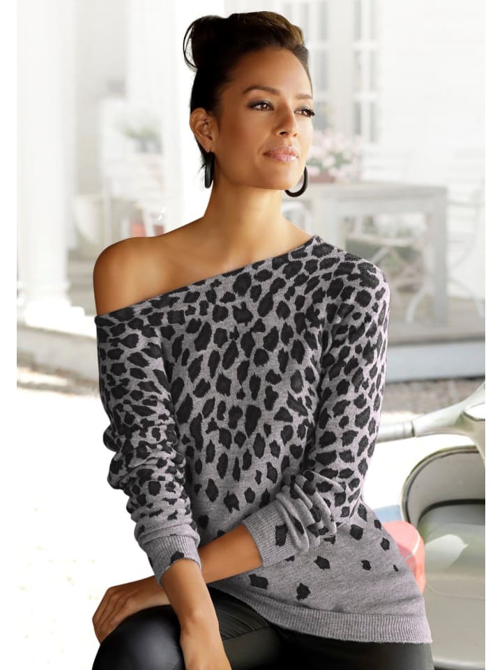 LASCANA Strickpullover in grau-meliert-leo günstig kaufen