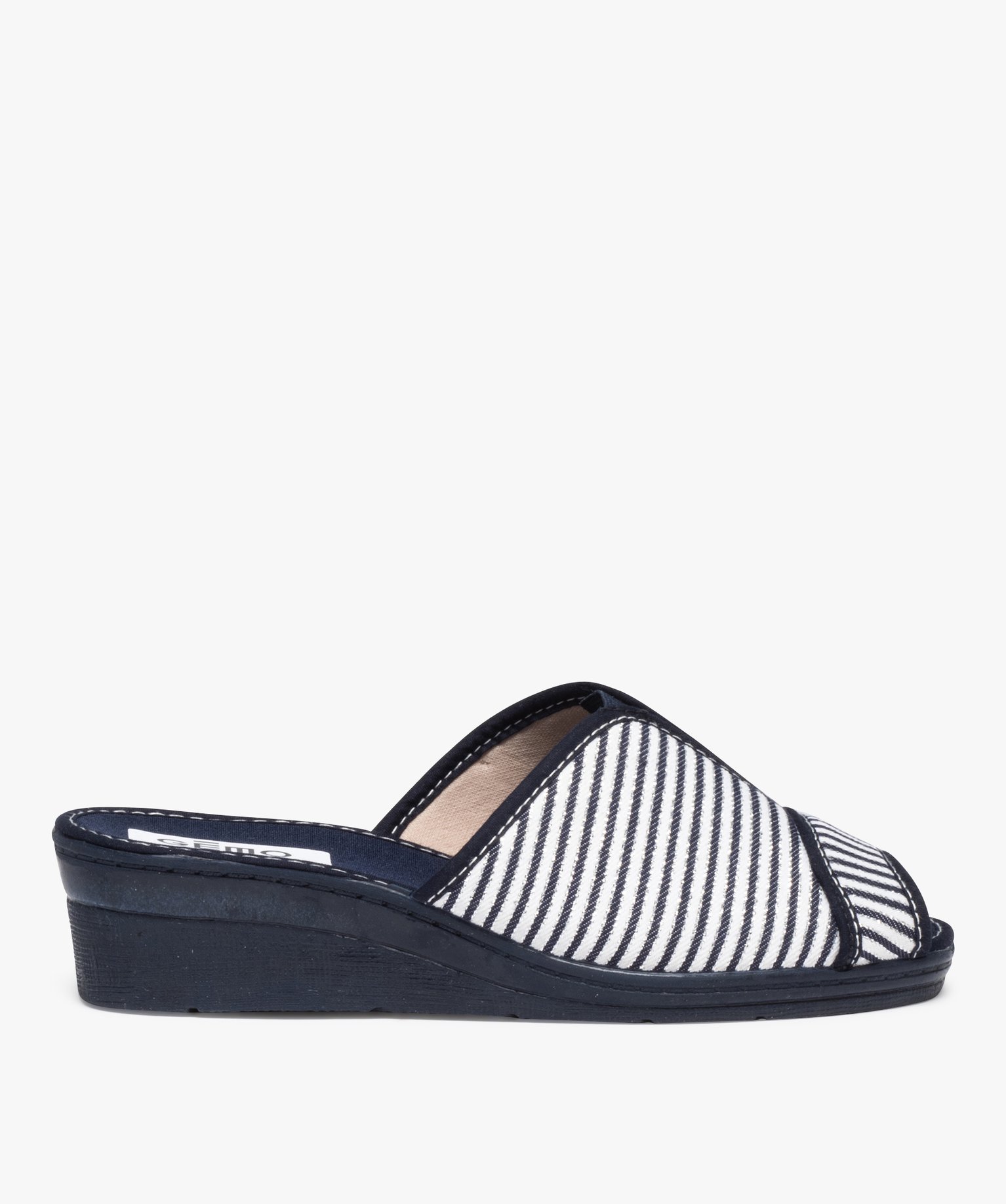Mules femme à talon compensé et en tissu marine | GEMO