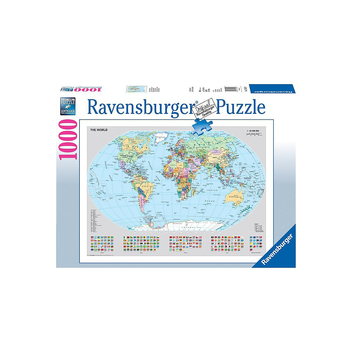 Puzzle 1000 Teile, 70x50 cm, Basic- Politische Weltkarte