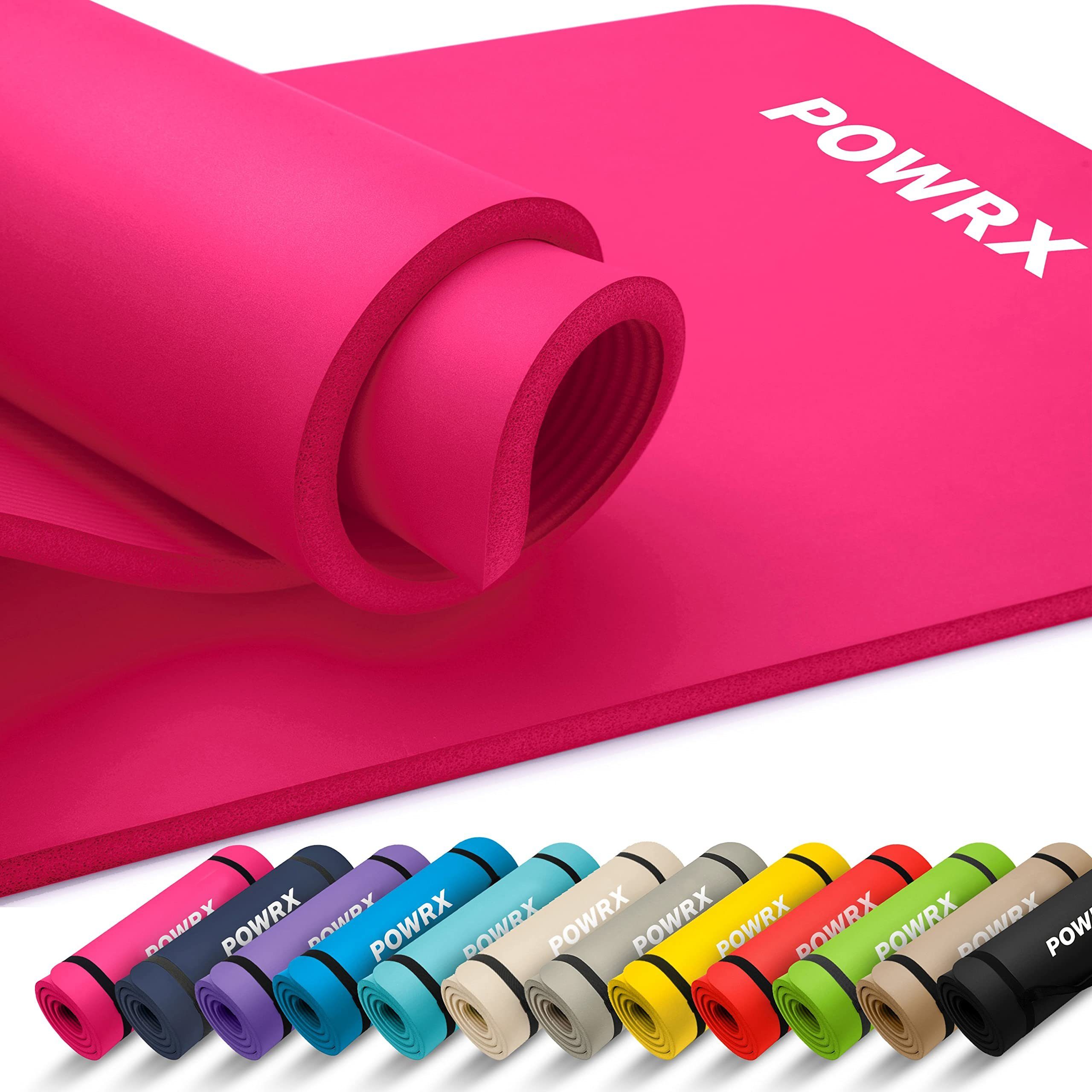 POWRX Yogamatte Gymnastik- & Yoga-Matte (Pink, 190x60x1.5cm) inkl. Trageband + Tasche, Pink 190 X 60 X 1.5 Cm