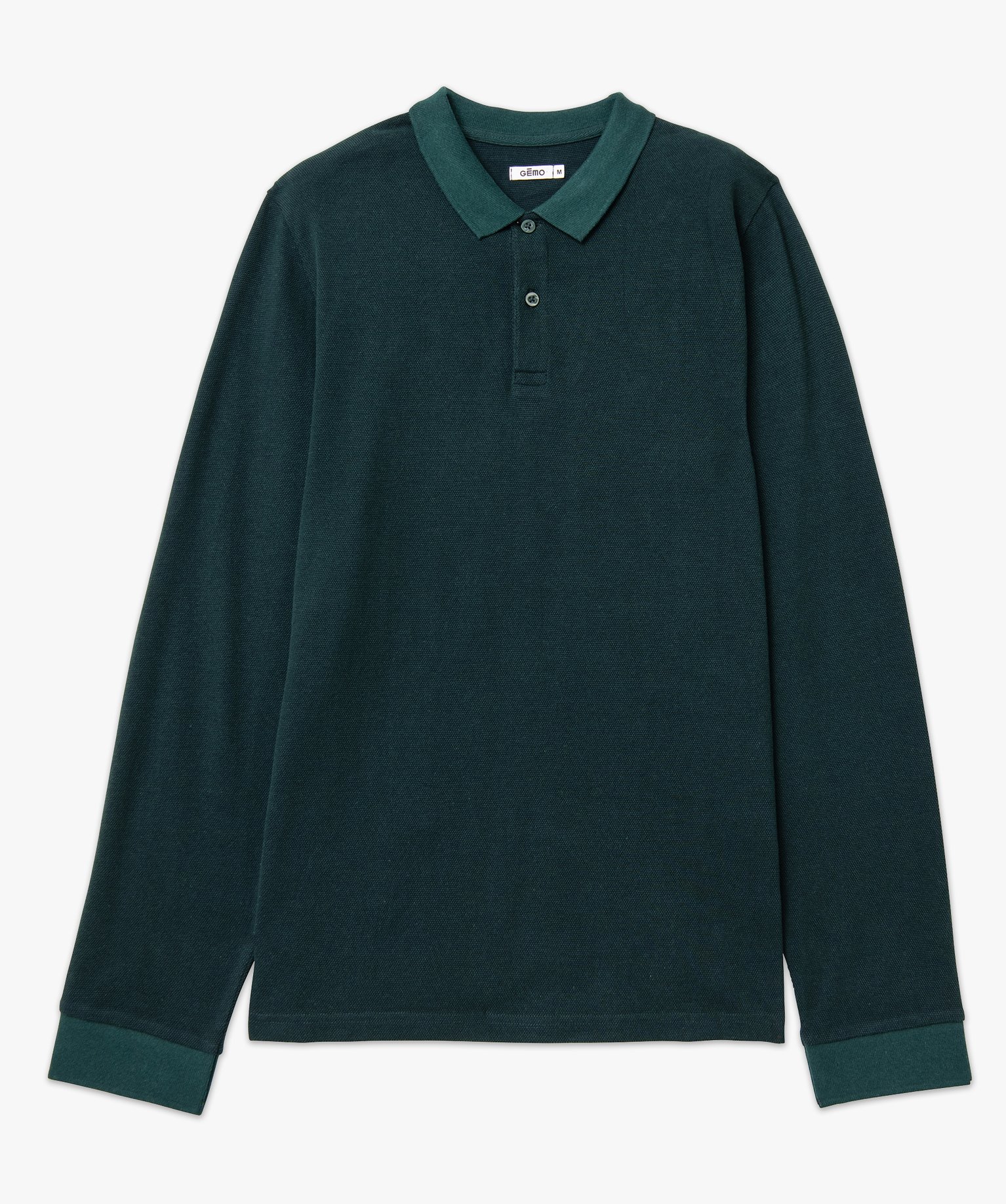 Polo à manches longues en maille piquée bicolore homme vert | GEMO
