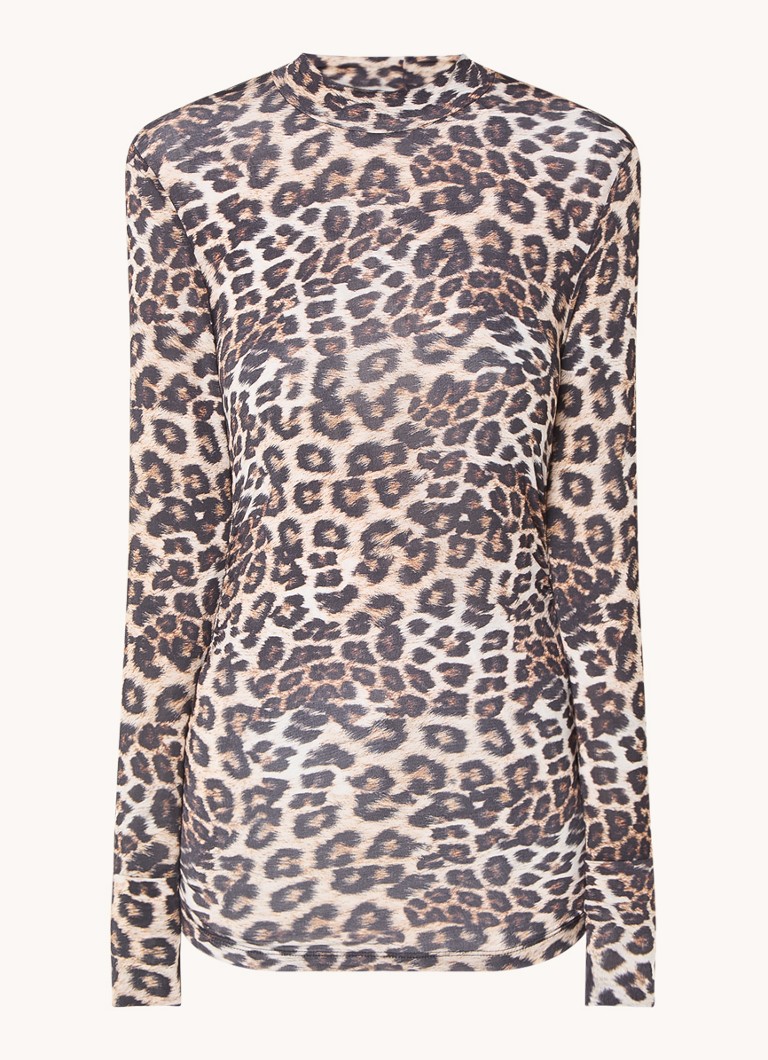 Farm Rio Top with leopard print and stand-up collar