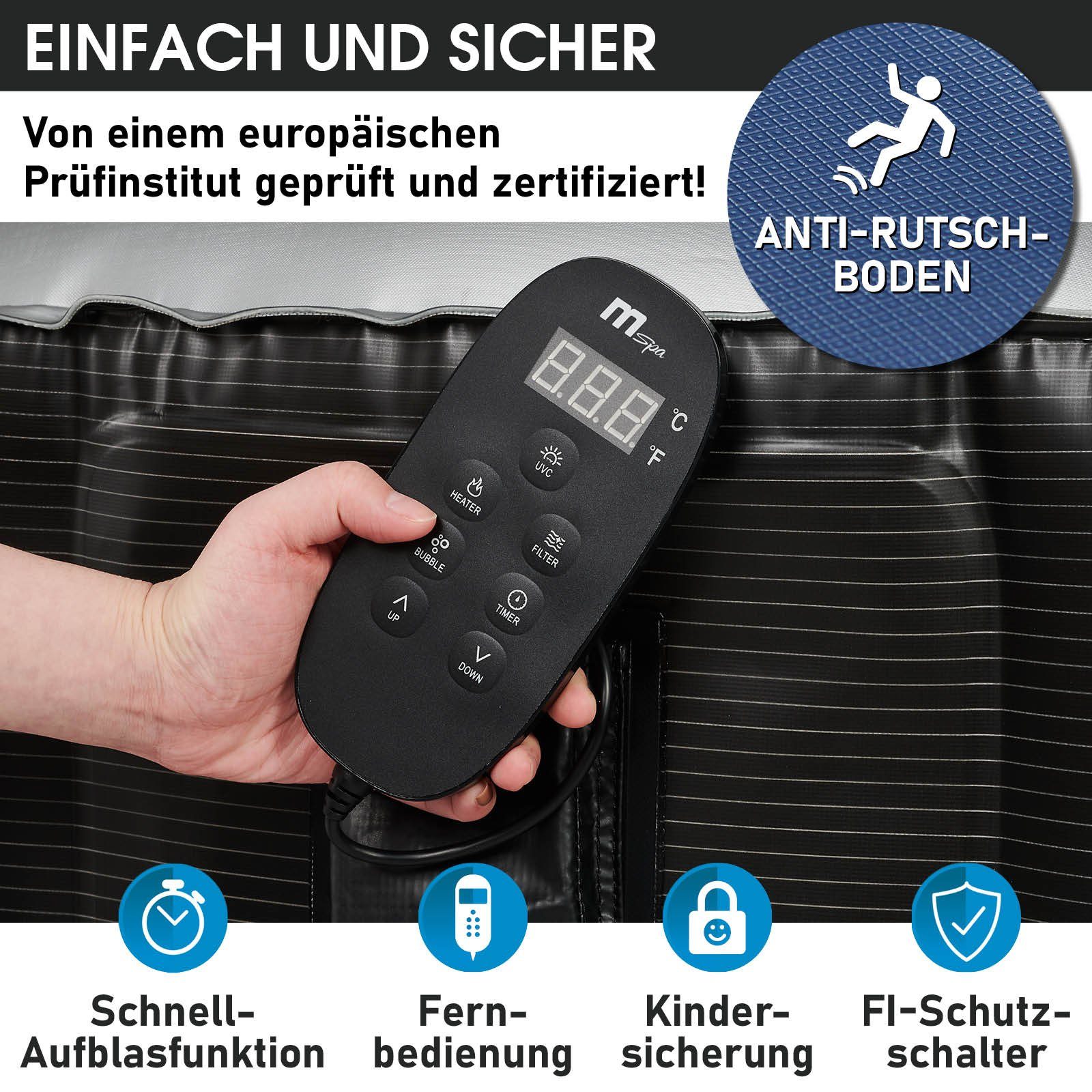 BRAST Whirlpool aufblasbar MSpa Starry mit LED-Beleuchtung für 6 Personen Ø204x70cm, (In- Outdoor Pool 138 Massagedüsen Energiespar-Timer Heizung), Aufblasfunktion per Knopfdruck Bubble Wellness Massage