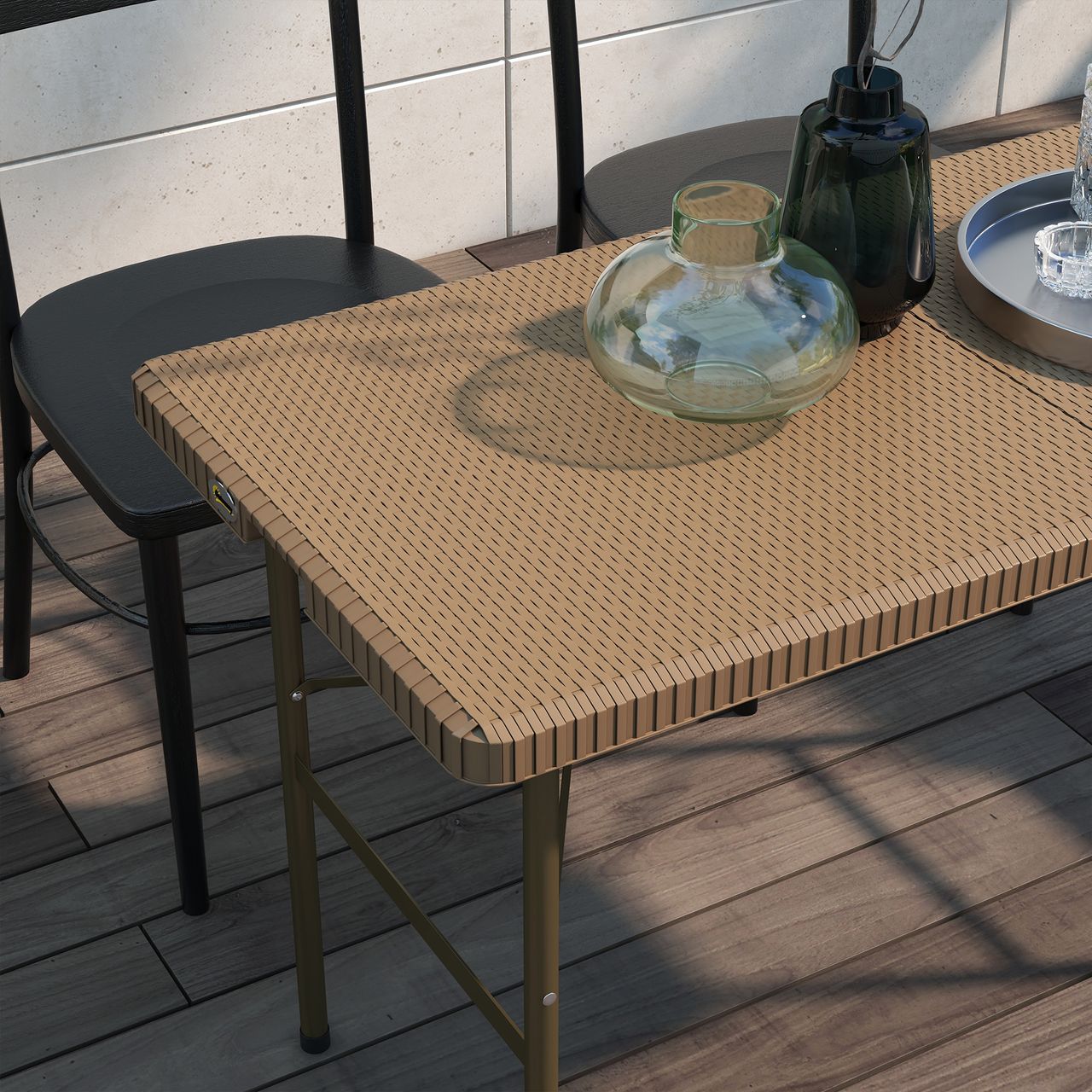 Outsunny Campingtisch Klapptisch mit Rattanoptik, Buffettisch für 4 Personen