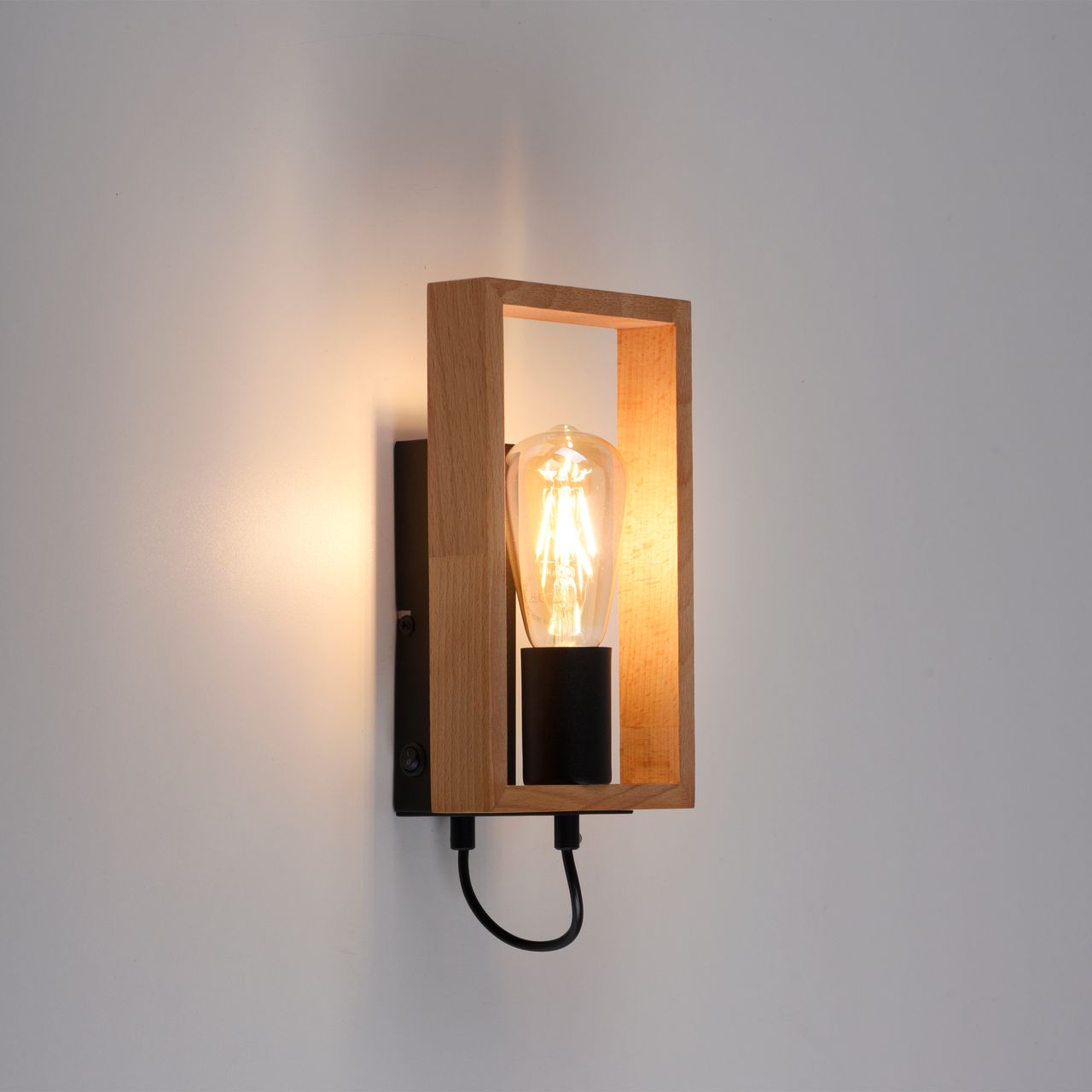 JUST LIGHT LeuchtenDirekt Wandleuchte FRAME, 1xE27/max. 60W, Innenleuchte, IP20, Wippschalter,  Metall und Holz