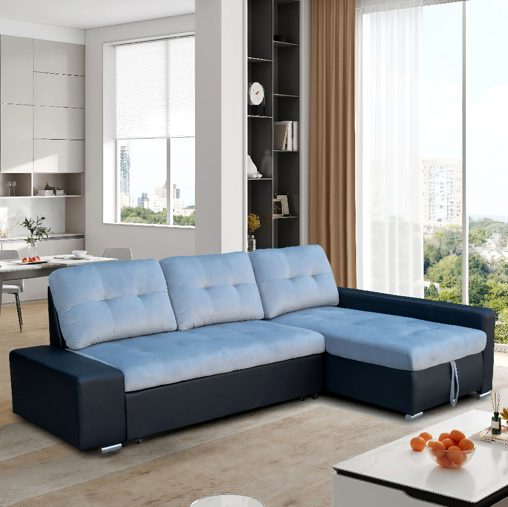 Happy Home Ecksofa Sofabett mit Stauraum und Bettfunktion schwarz Lederoptik