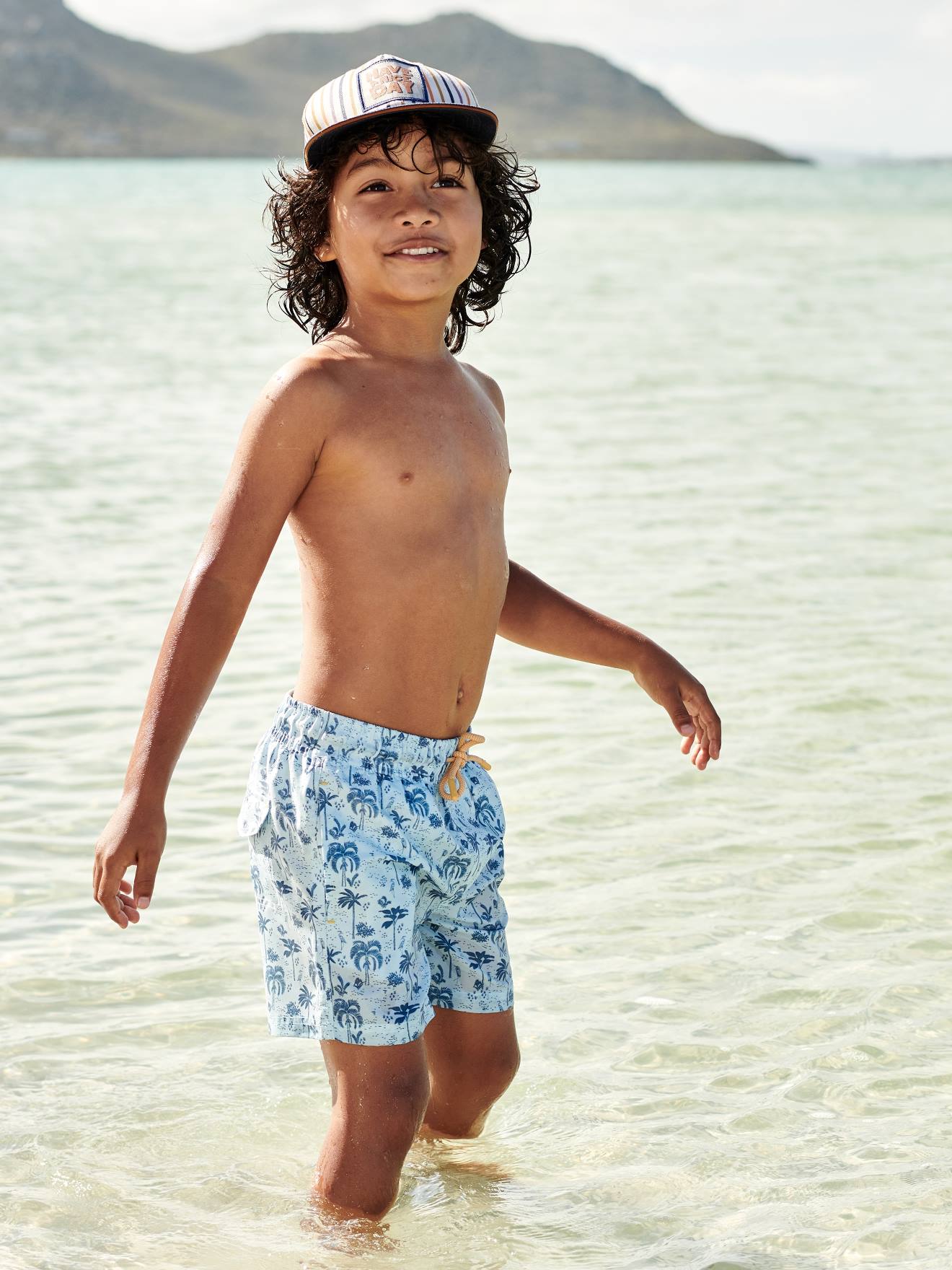 Short de bain imprimé garçon bleu ciel