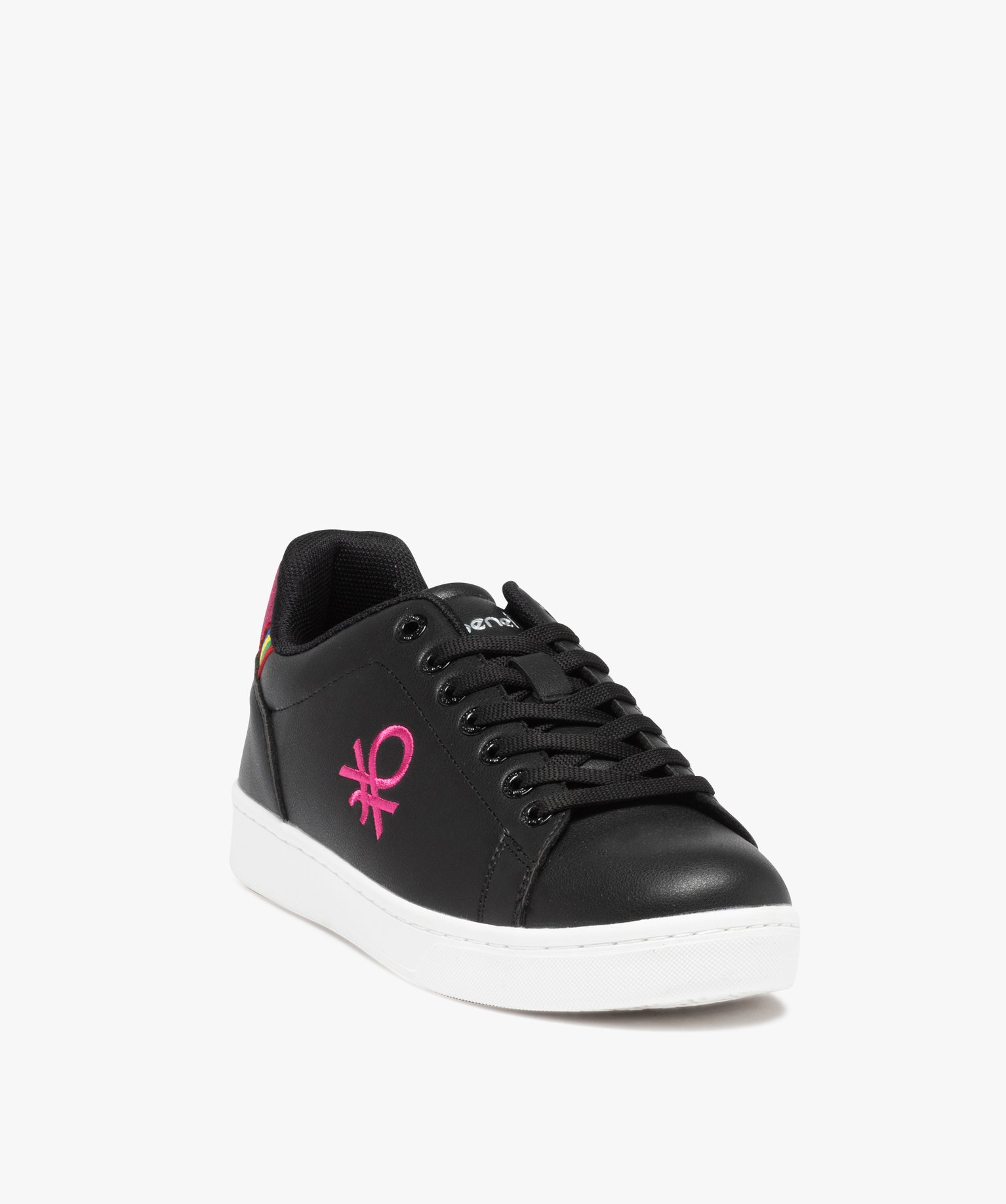 Baskets femme unies à détails contrastés – Benetton noir | GEMO