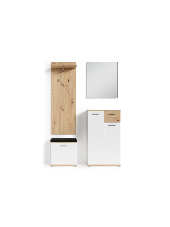 byLiving Schuhschrank Jakob in Weiß / Artisan Eiche - (B) 60 x (H) 102 x (T) 30 cm günstig kaufen onesize