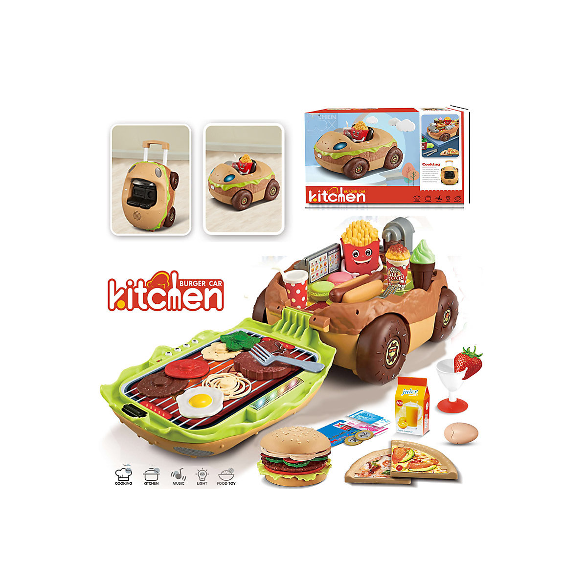 Kinderspielhaus, Küchenspielzeug Burger Barbecue Kochen Kochen Küchenutensilien Geschirr Verkaufswagen Kindergrill