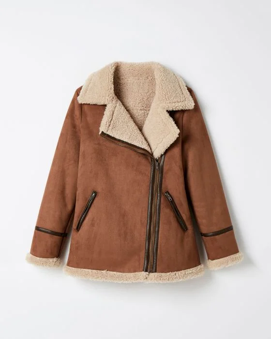 Blouson asymétrique intérieur moutonné