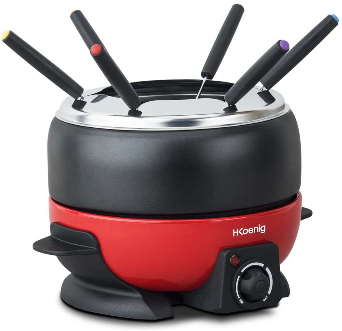 H.Koenig Raclette und Fondue-Set ALP1800 elektrisches Fondue-Set, schwarz-rot für 6 Personen, 800 W
