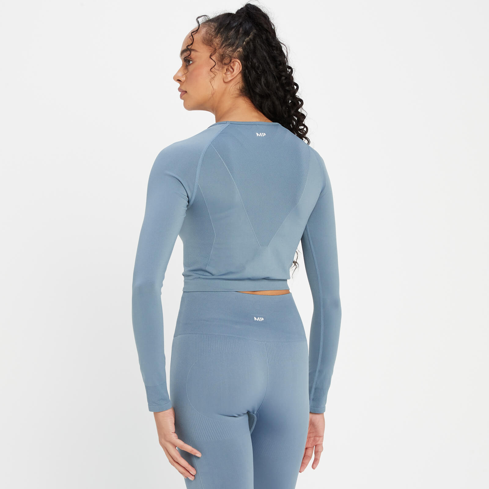 Crop top sans coutures à manches longues MP Shape pour femmes – Bleu galet