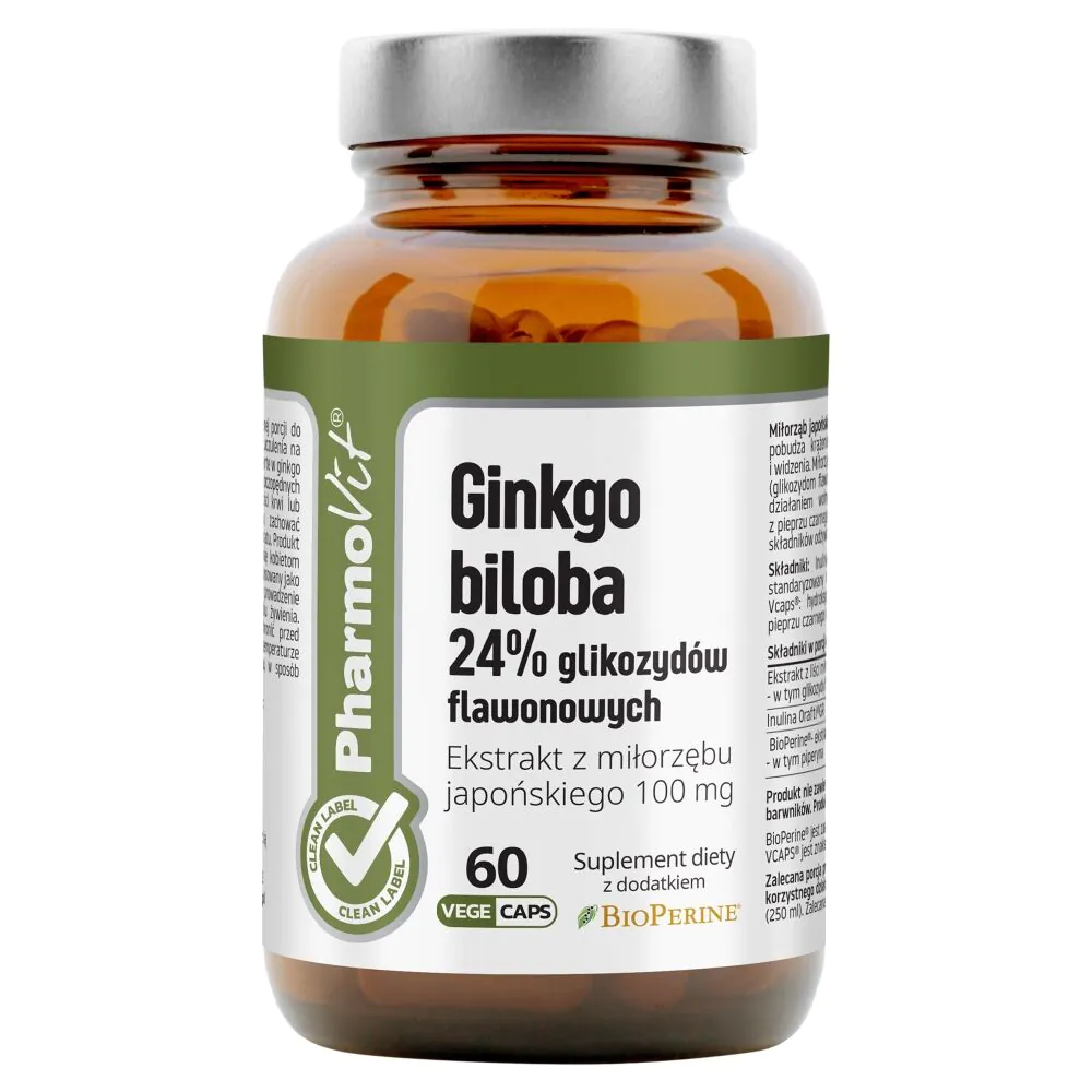 Cápsulas de Ginkgo Biloba 24% Glicosídeos PharmaVit Clean Label
