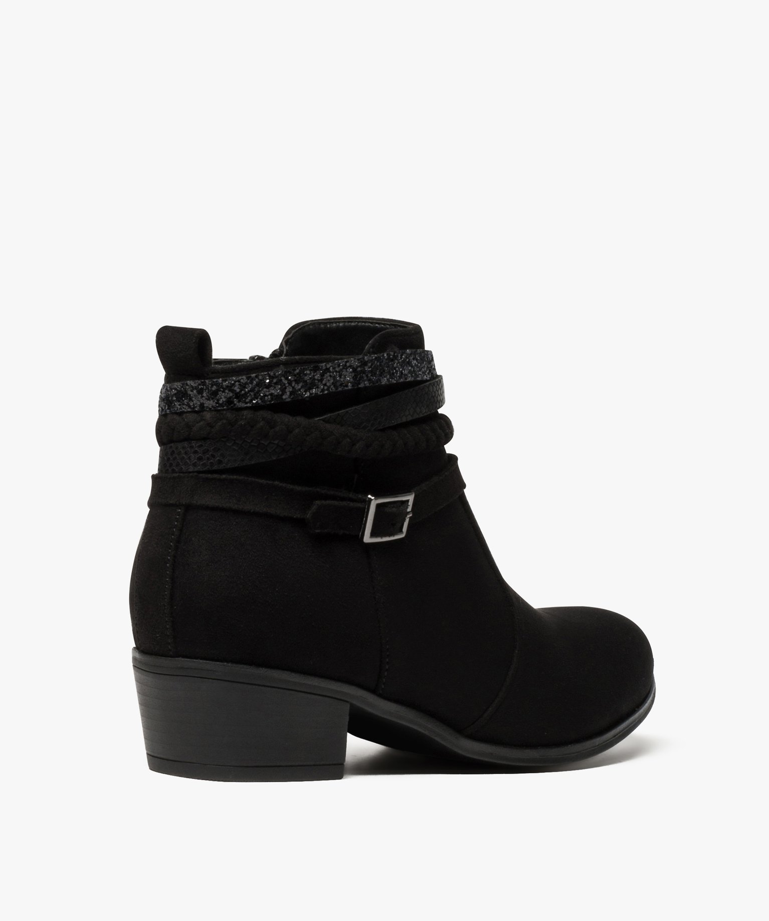 Boots femme en suédine unie avec brides fantaisie noir | GEMO