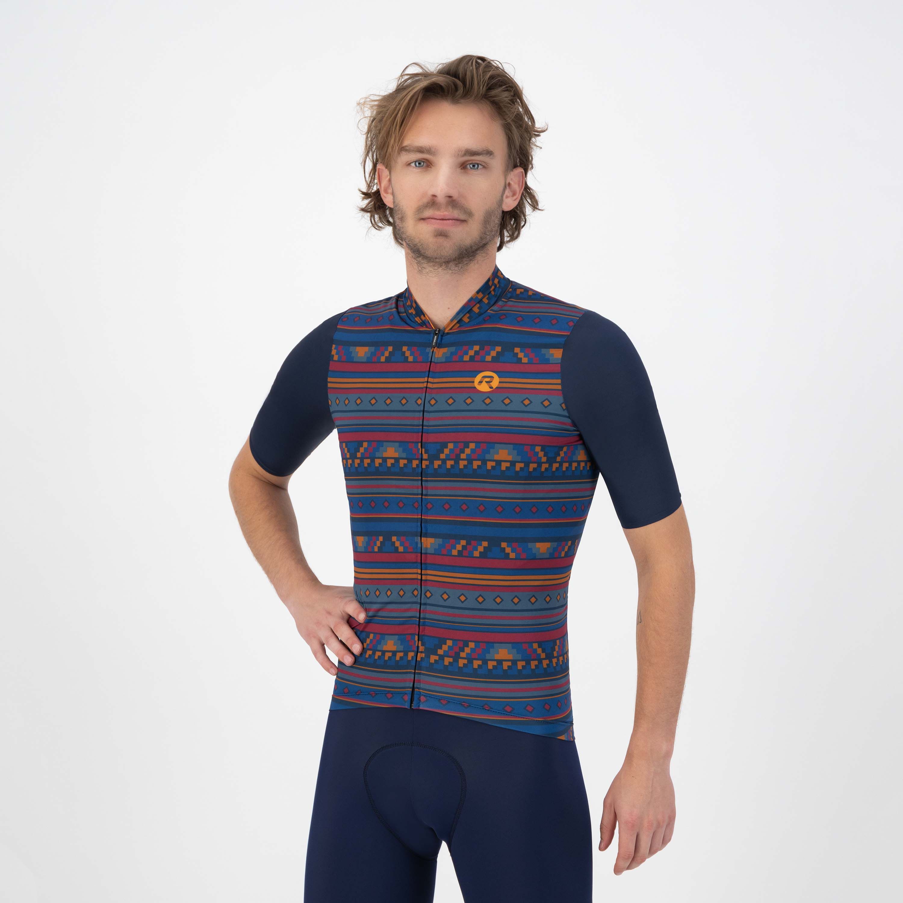 Rogelli Aztec Blau/Orange Herren Radtrikot Kurzarm