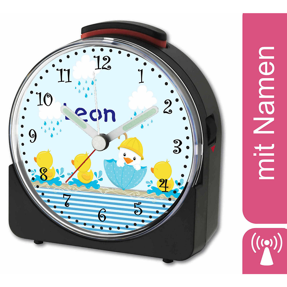 Kinder Funkwecker weiß personalisiert mit Namen Ente