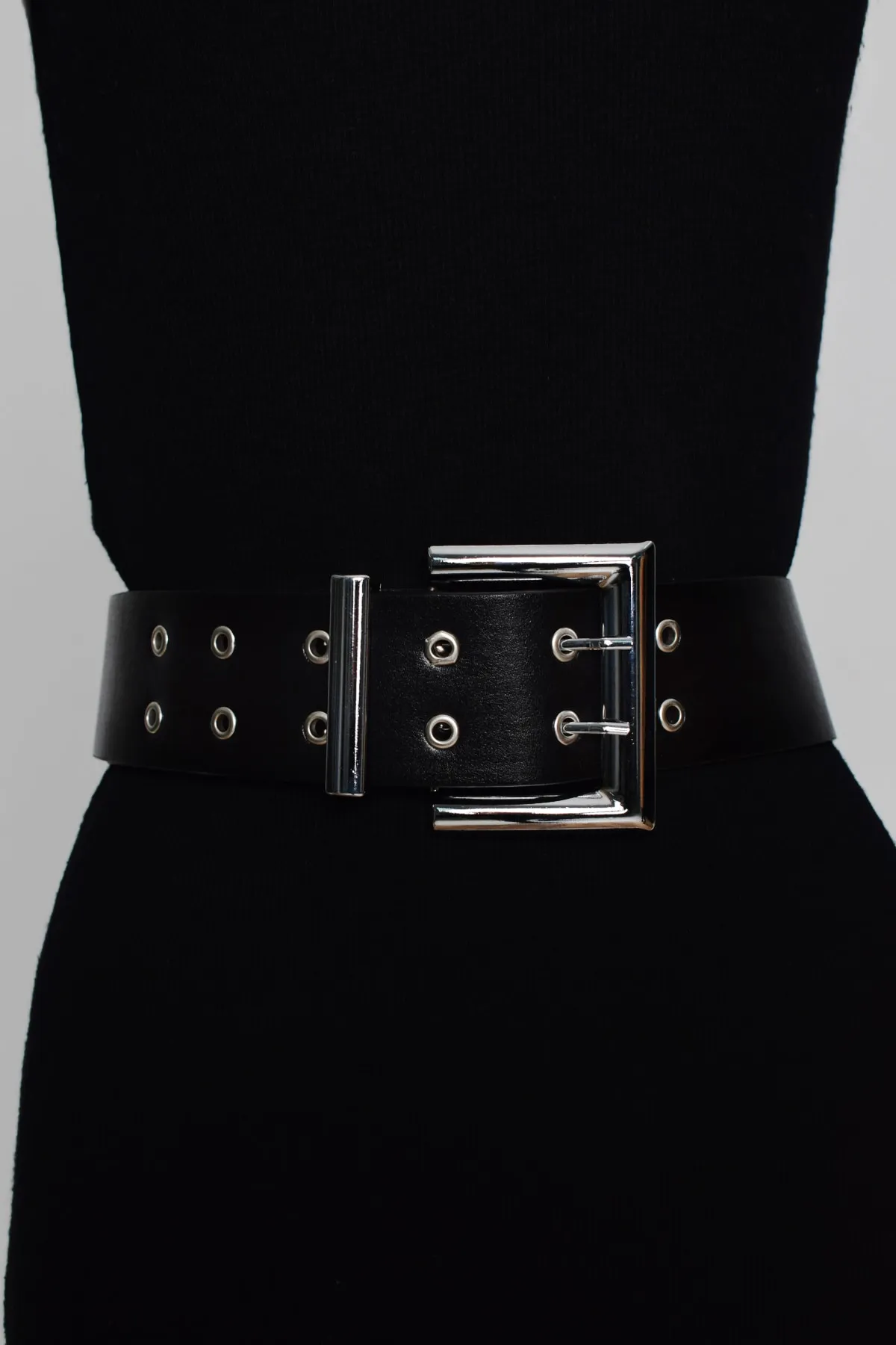 Cool & Sexy  Schwarzer Damengürtel mit quadratischer Schnalle und Vogelaugenmotiv BE311