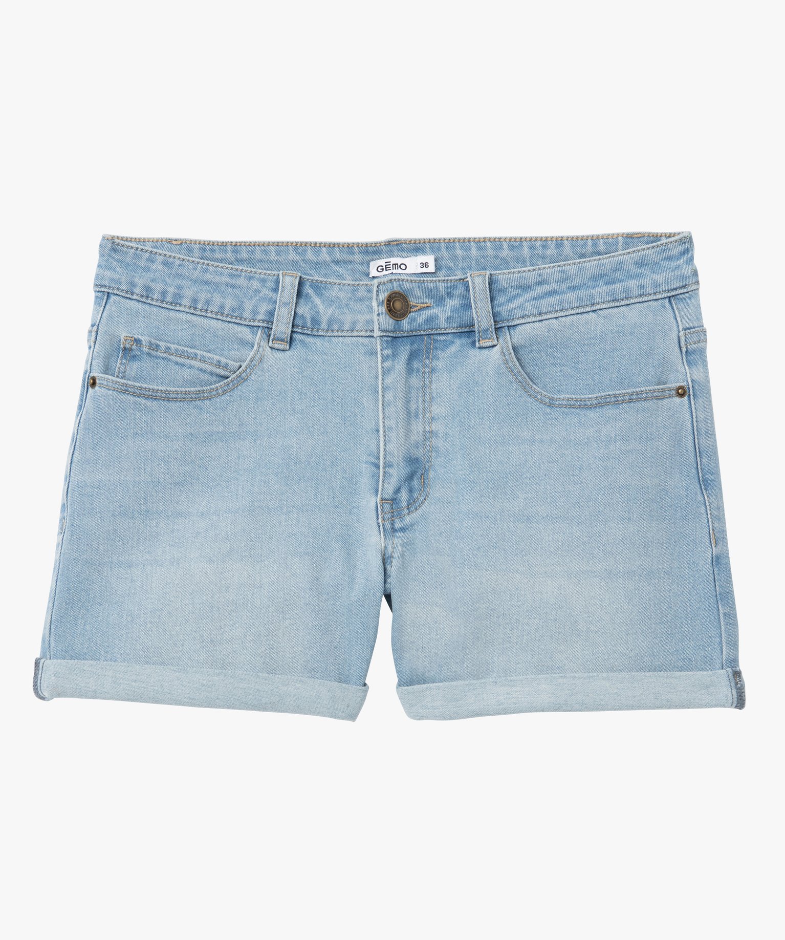 Short femme en jean avec revers cousus bleach | GEMO