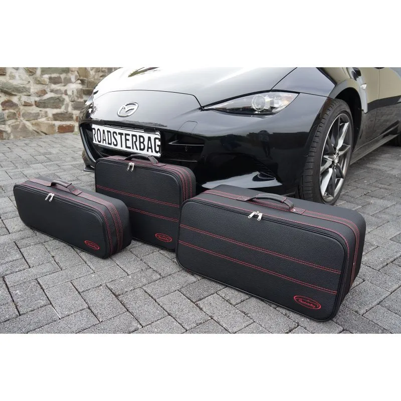 Roadsterbag Mazda MX-5 ND + RF (EU) - 3tlg. Kofferset Kofferraum - Naht Rot\/Futter Grau